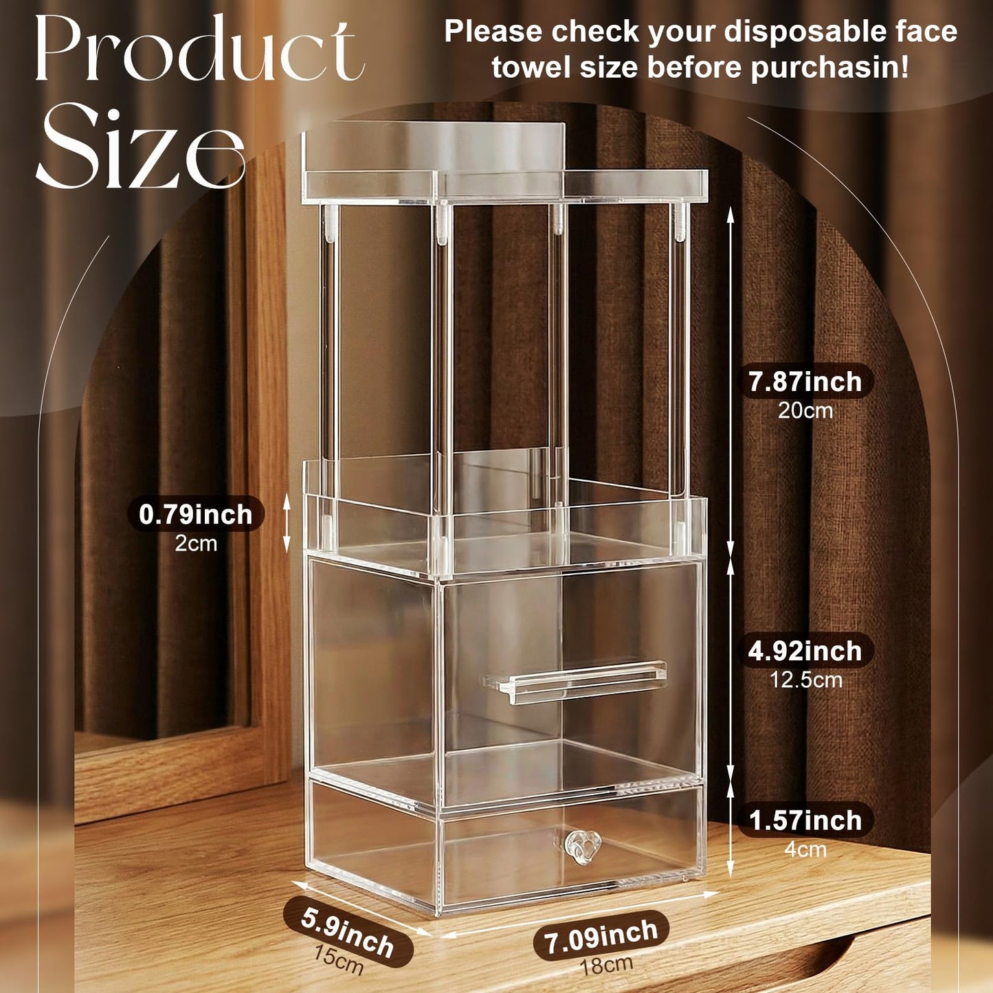 Qinyoung 4-tier Acrylic Vanity Organizer, Facial Towel Dispenser Box Compatible with XL Clean Towels (Excluding), Makeup Storage Drawer Style Countertop Organizer for Bathroom Skincare Station