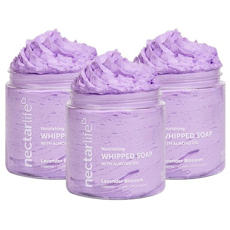 Nectar Life Lavender Blossom Nourishing Whipped Soap and Shave Butter with Almond Oil, Set of 3, 5 Oz each