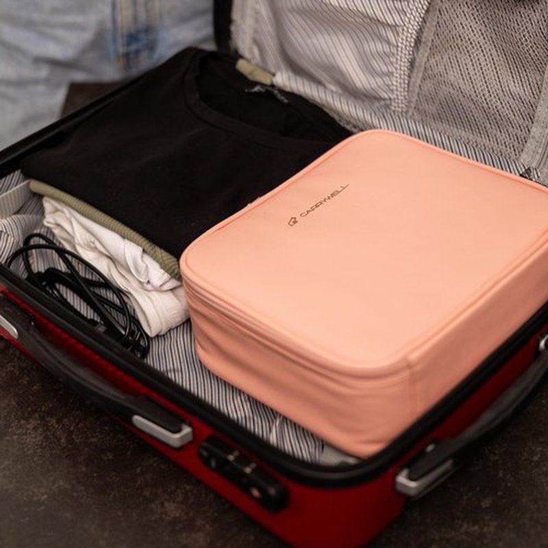 (Not Made In China) Travel Makeup Train Case, Make Up Box, Cosmetic Storage Organizer For Professional Beauty Artist W/Adjustable Dividers For Jewelry, Nail Polish and Brushes (Pink, Small)