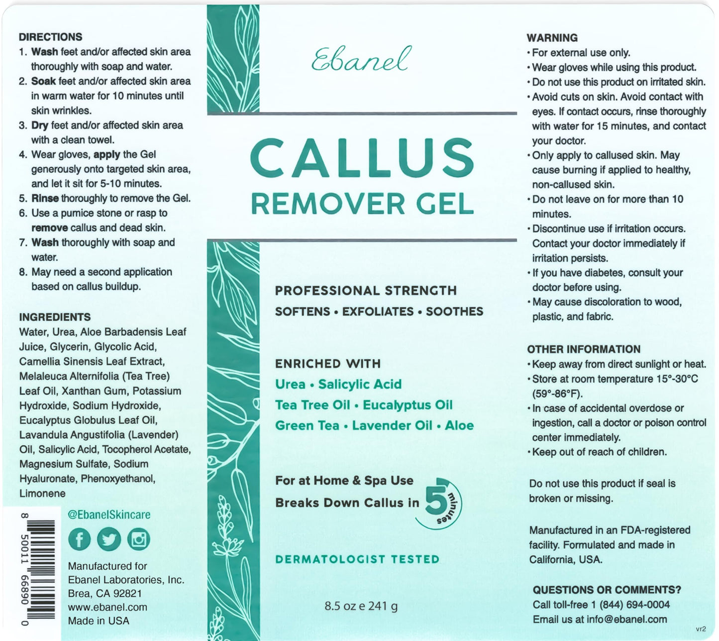 Ebanel Set of Salon Grade Callus Remover for Feet Gel + 40% Urea Foot Cream