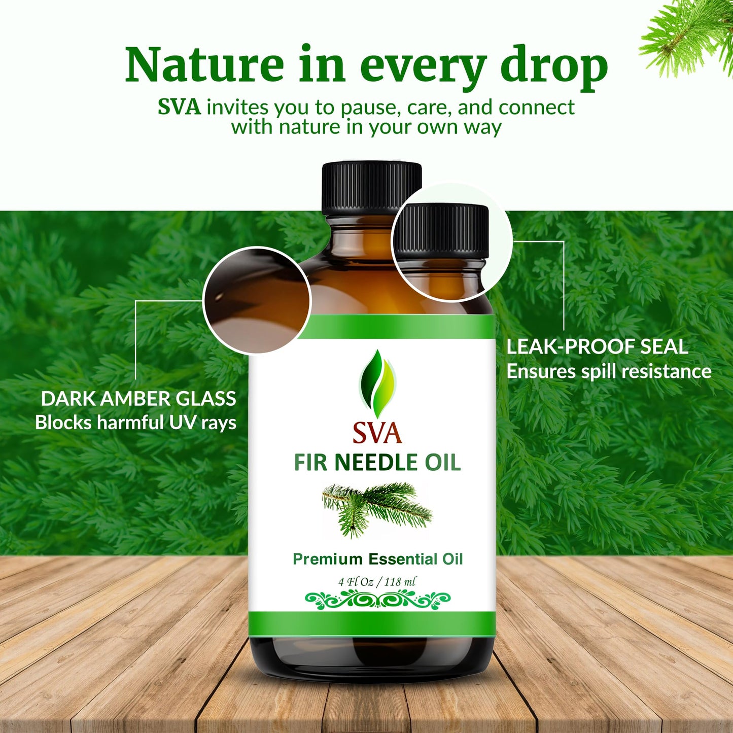 SVA Fir Needle Essential Oil, Glass Bottle with Dropper, 4 Fl Oz (118 ml)