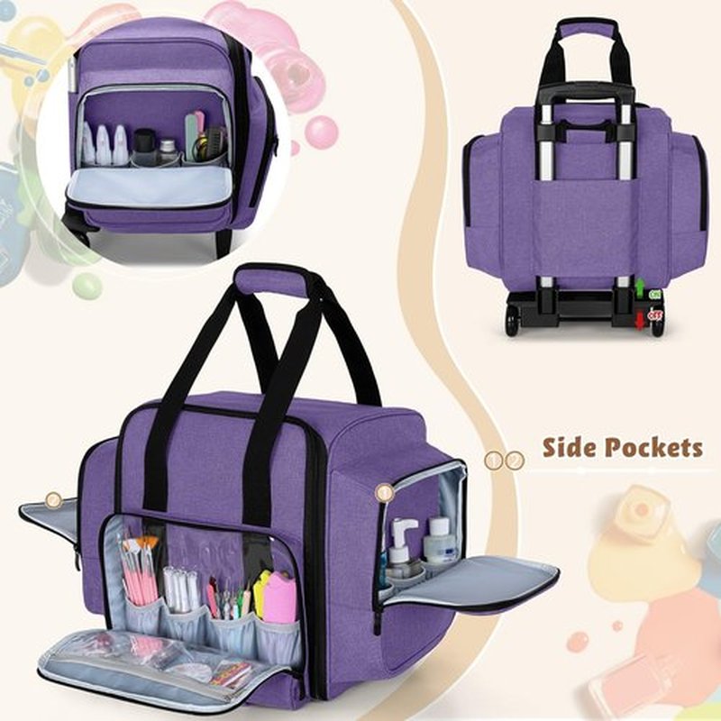 BAFASO Rolling Nail Polish Organizer Holds 144 Bottles, Nail Polish Case with a Detachable Dolly and 3 Removable Cases (Patented Design), Purple