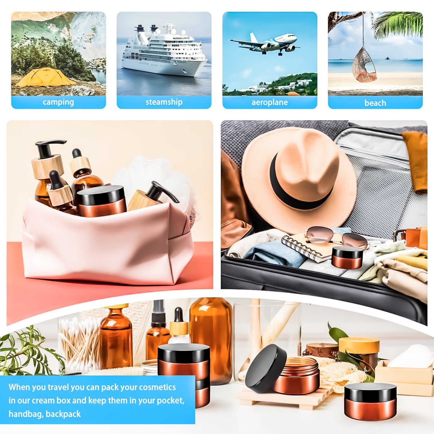 MotBach 10 Pack 4oz Plastic Jars with Lids, 120ml Round Amber Cosmetic Containers Makeup Jars,Travel Size Container Jar for Lotion Cream Eyeshadow Sample Powder Slime Ointment Salve Balm Storage