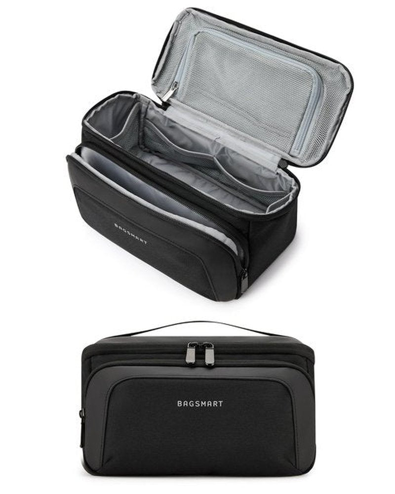 BAGSMART Toiletry Bag for Men, Wide Opening Travel Bag for Toiletries, Dopp Kit Water Resistant Shaving Hygiene Bag for Bathroom Shower, Toiletries Accessories,Travel Essentials-Black