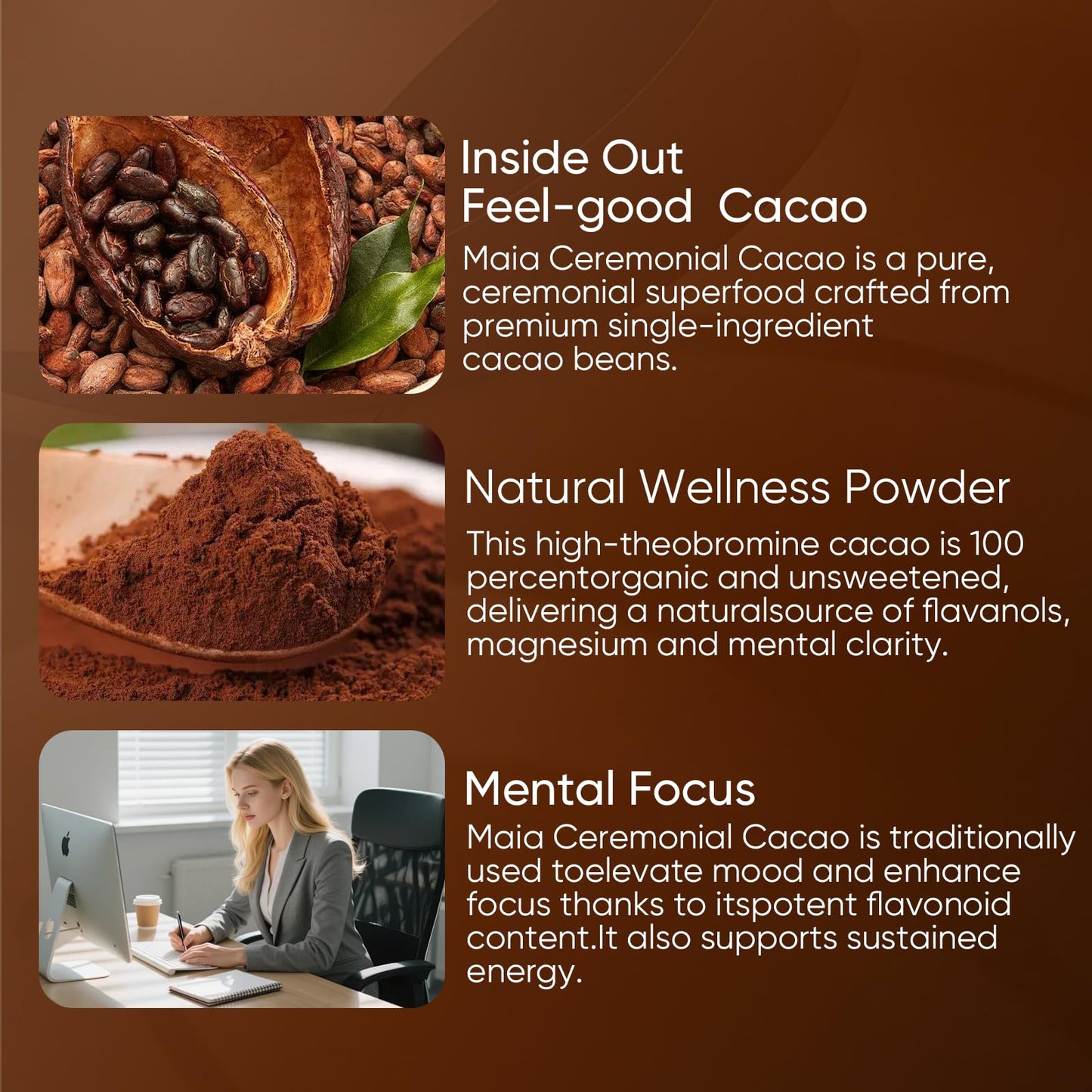 Maia Ceremonial Cacao, with Flavanol, nattokinase, Theobromine, Magnesium and Natural Flavonoids Blend, Supports Circulation, Arterial Health & Cardiovascular Wellness Zero Sugar 100% Pure and Natural