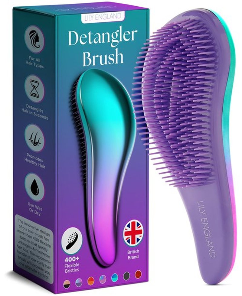 Lily England Detangler Brush for Curly Hair, Thick, Straight & Natural Hair - Gentle Detangling Hair Brush for Women, Kids & Toddlers with Flexible Bristles - Hairbrush for Wet & Dry Hair, Ombre