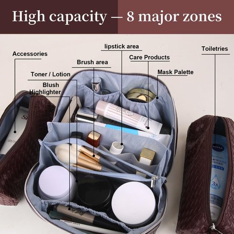 BOYATU Makeup Bag Travel Cosmetic Case: Large Capacity Woven Cosmetic Bag Organizer - Portable Toiletry Bags with Handle for Women 1-Z-wine red