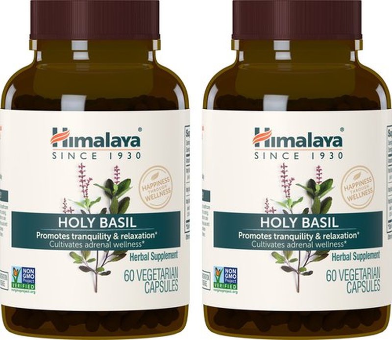 Himalaya Holy Basil Tulsi Herbal Supplement, Stress Relief, Relaxation, Occasional Sleeplessness, Promotes Calm, Ayurvedic, Non-GMO, Vegan, 720 mg, 60 Capsules, 2 Pack