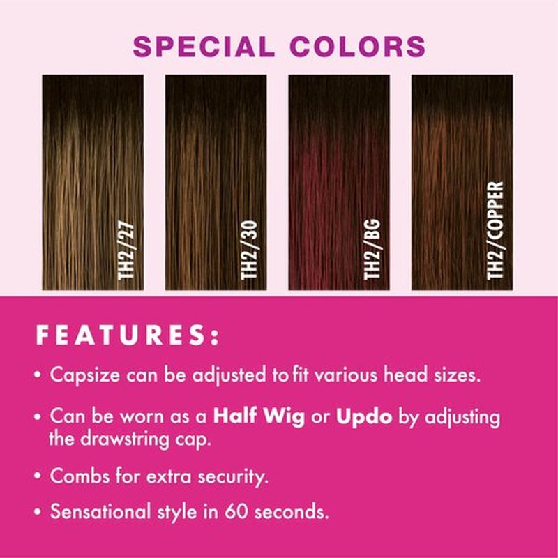 Sensationnel Instant Weave Half wig - IWD 17 synthetic half wig or updo cap with adjustable drawstring for seamless hair blending - IW Drawstring 17 (TH2/BG)