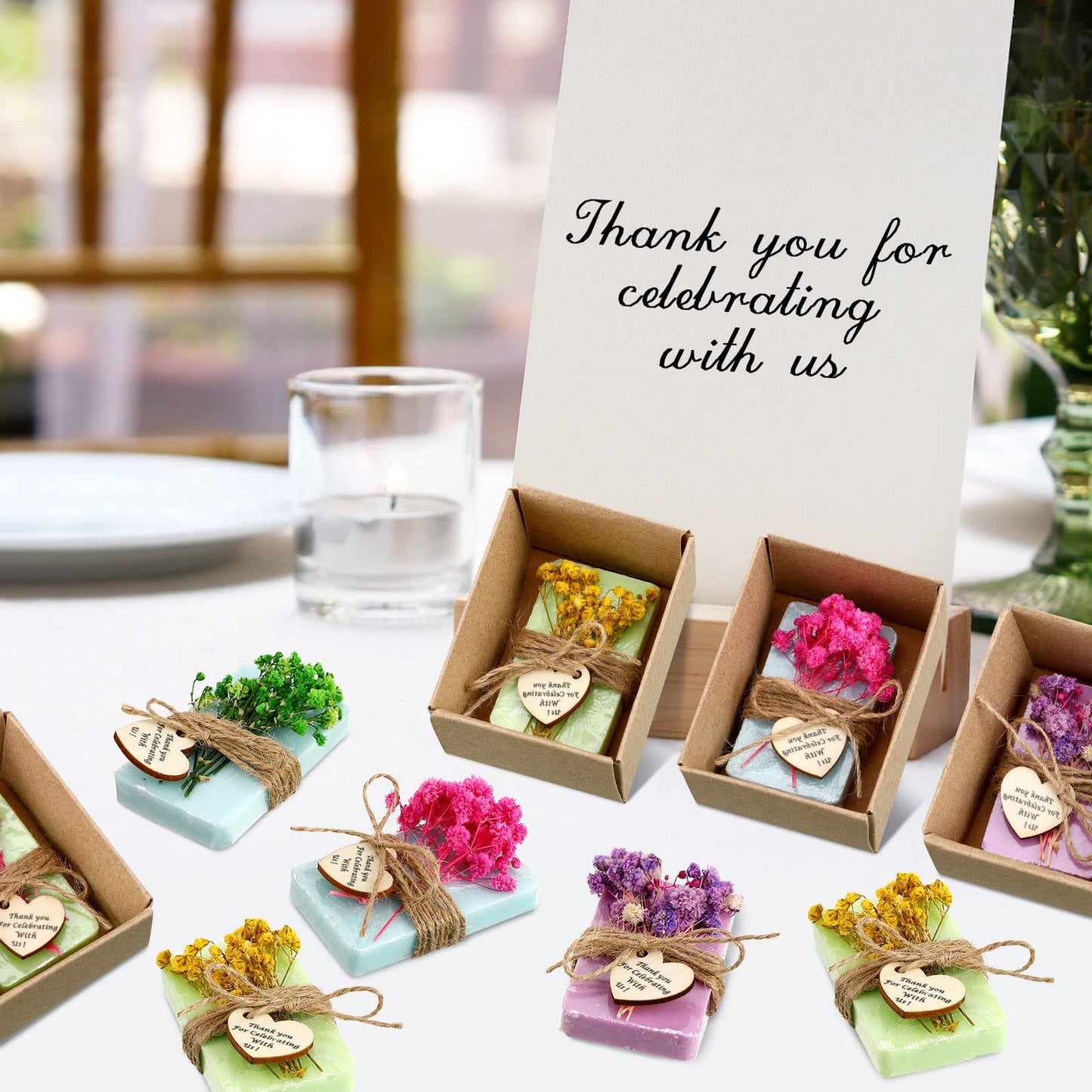 Kigeli Set of 45 Soap Favors DIY Bridal Shower Favors Bulk Wedding Soap Gifts Baby Shower Scented Soap Favors Natural Handmade Soap Bars for Wedding Bridal Shower (Blue, Green, Purple, Rectangle)