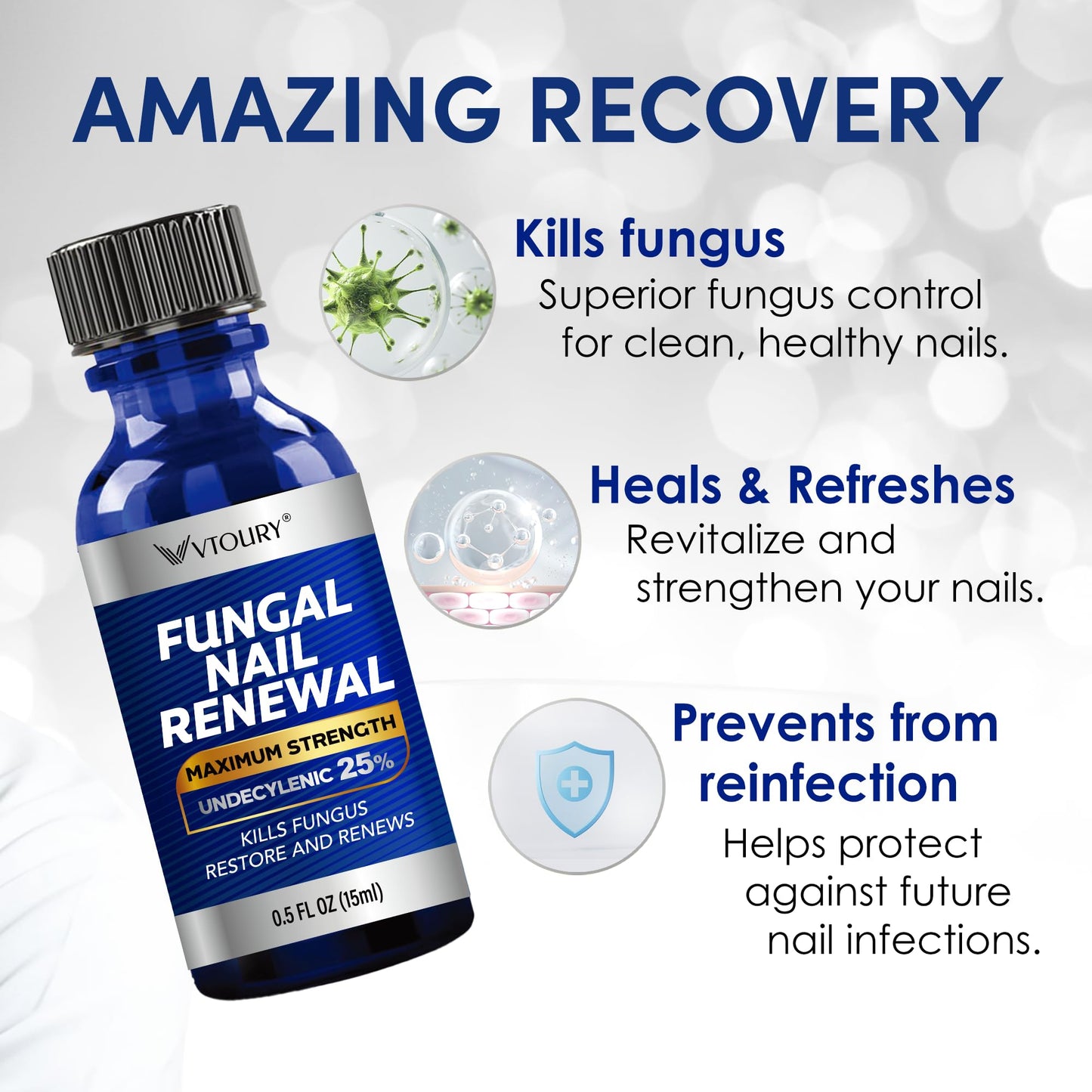 Toenail Fungus Treatment Extra Strength – VTROUY 2 Bottle Nail & Toe Solution with Undecylenic Acid 25% and Tea Tree Oil 15ml 2Pcs
