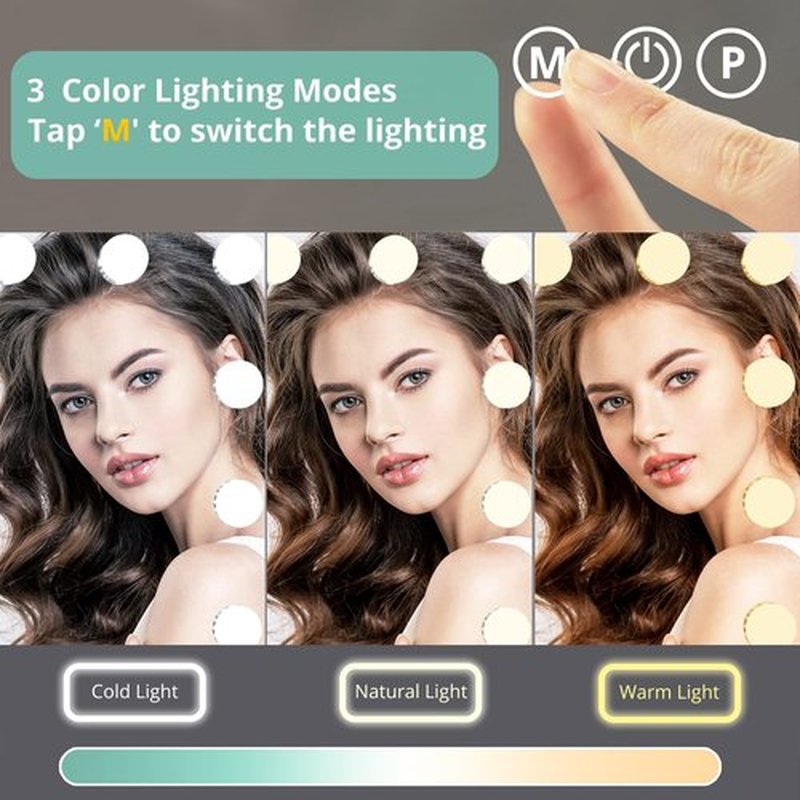 Fabuday Hollywood Vanity Makeup Mirror with Lights Lighted Desk Mirror with 9 Dimmable LED Bulbs, Cosmetic Light Up Mirror for Tabletop, Mirrors Enhanced by Electric Lights