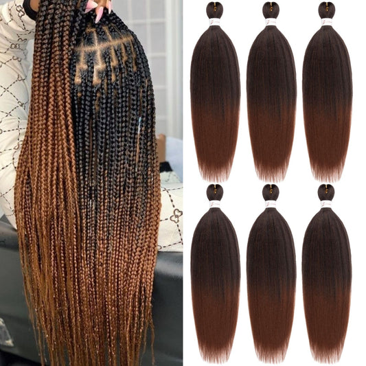 Ombre Braiding Hair,24 Inch Ombre Natural Black To Brown 6 Packs Hair Extensions Professional Synthetic Braid Hair Crochet Braids, Soft Yaki Texture, Hot Water Setting (24Inch,T1B/30#).