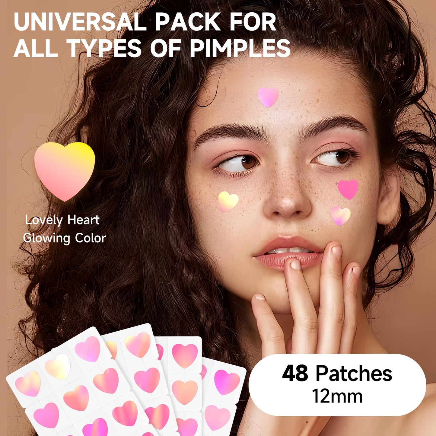 Dazzlook Cute Pink Heart Pimple Patch with Salicylic Acid, Hydrocolloid Pimple Stickers Iridescent Colors 48 Pcs, Fashion Zits Blemishes Breakouts Patches