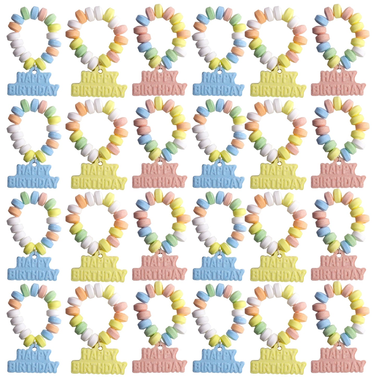 Happy Birthday Candy Bracelets, Individually Wrapped Bulk Party Favors, 24 Pieces Inside, 10.16 Ounces
