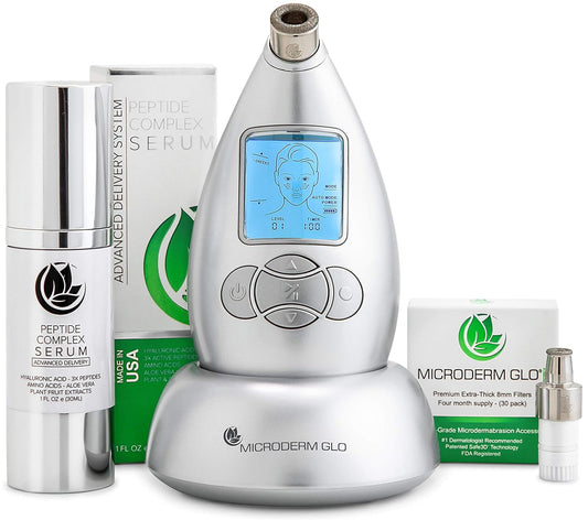 Microderm GLO Premium Skincare Bundle | Diamond Microdermabrasion System & Peptide Serum for Clear Skin