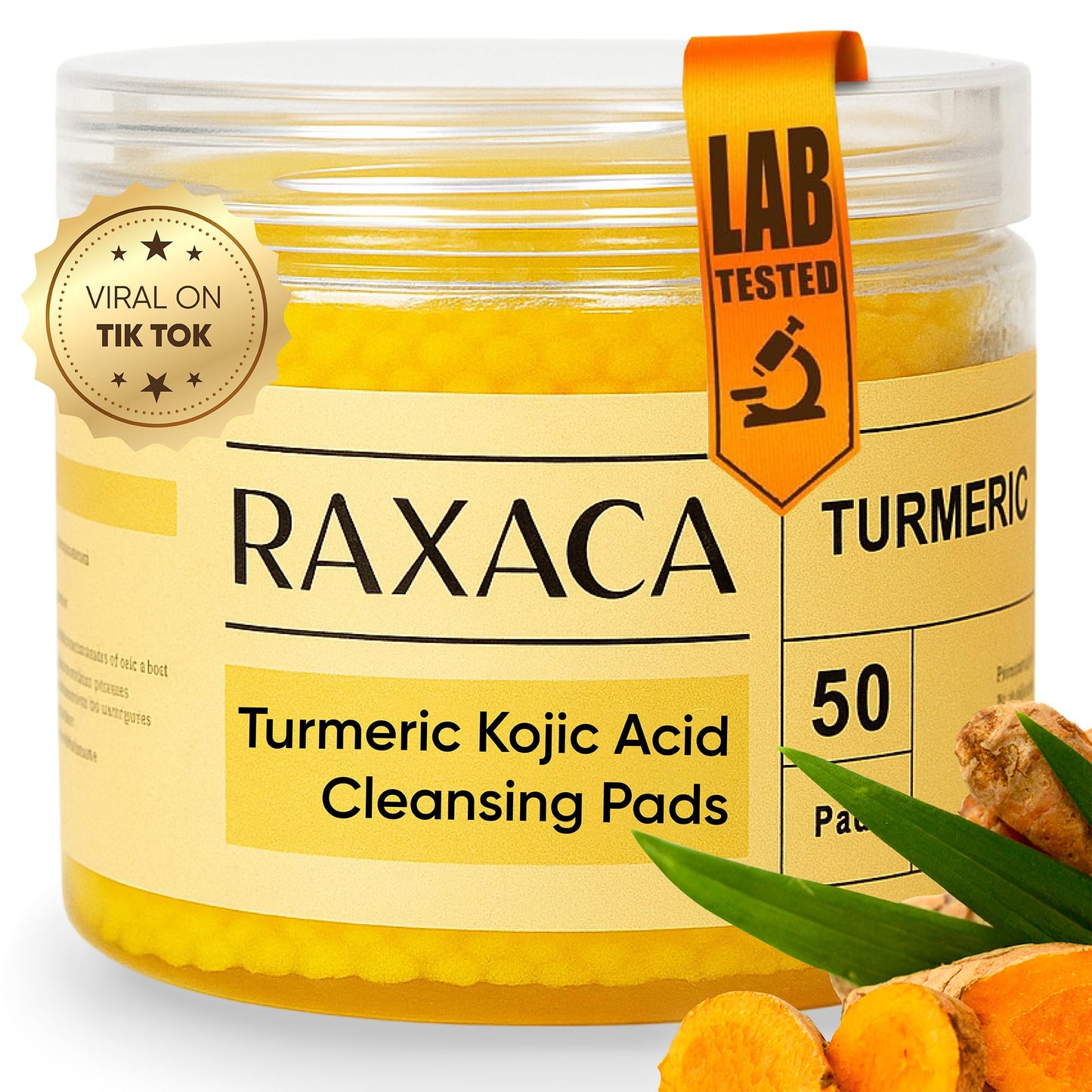 RAXAC Kojic Acid & Turmeric Facial Cleansing Pads, 50 Count, Vitamin C, Gentle Exfoliating Cotton Pads for Brighter & Refreshed Looking Skin, Daily Facial Cleansing Pads