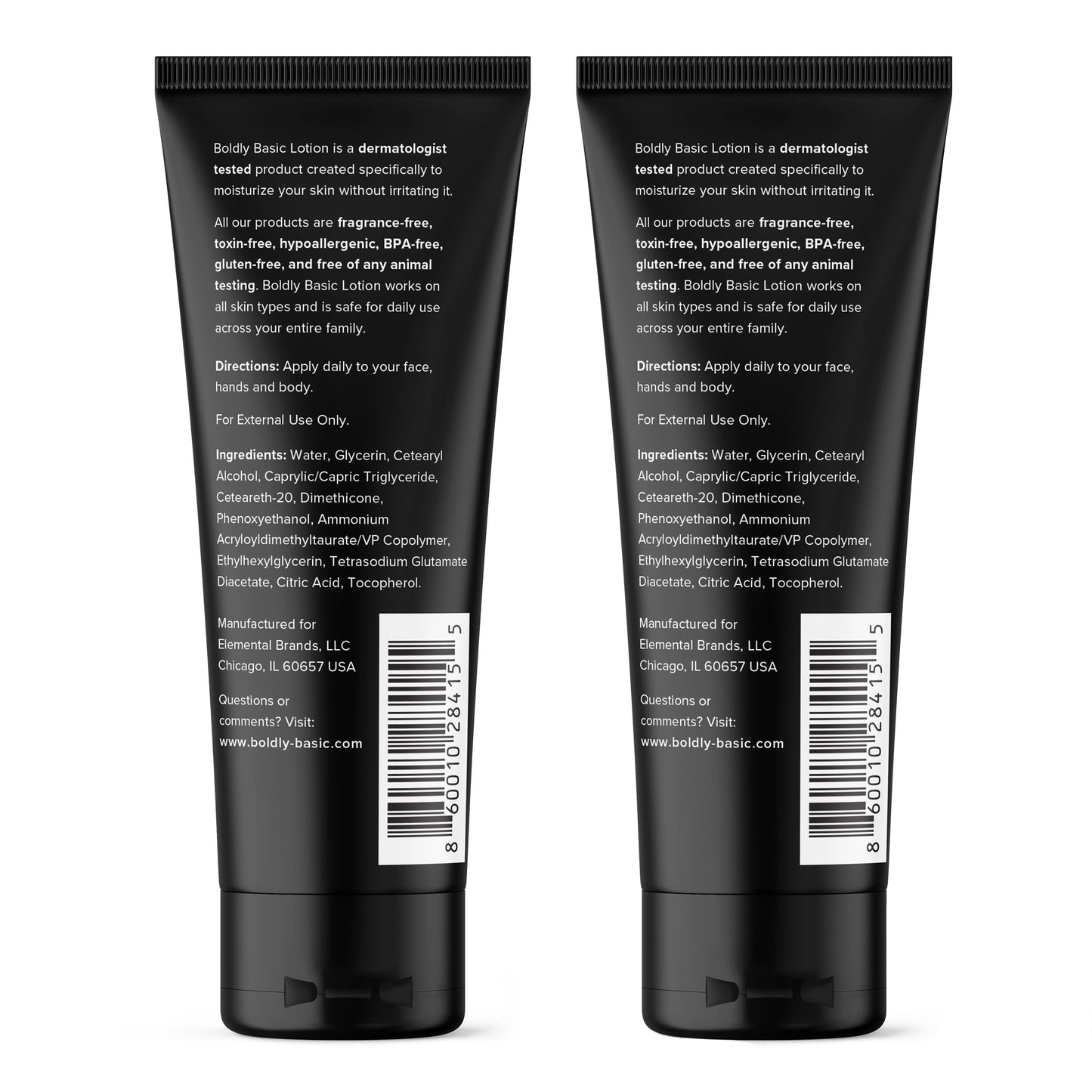 Boldly Basic Fragrance Free Lotion - Moisturizer for Dry and Sensitive Skin - Non Greasy - Unscented - Dermatologist Tested - No Sulfates, Parabens or Gluten - Travel Size 2 Pack (2.5 oz Each)