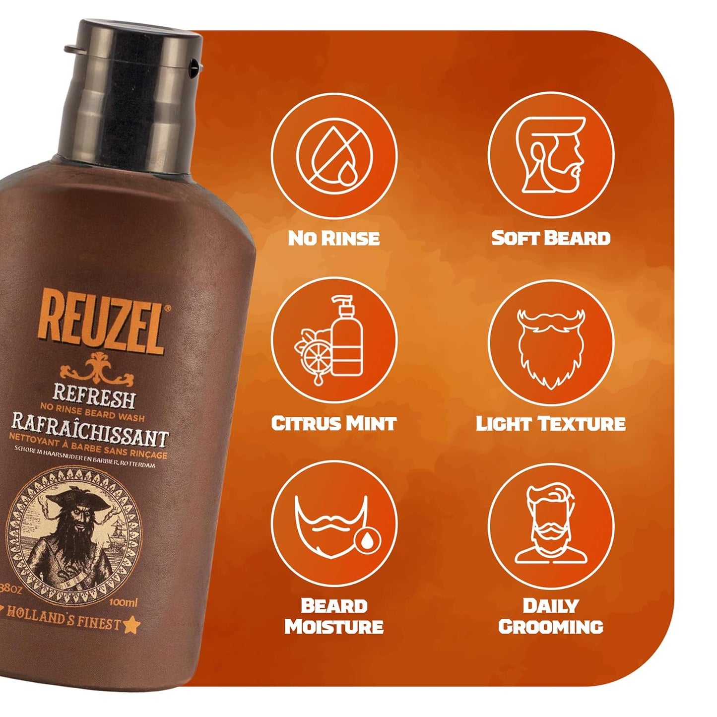 Reuzel Refresh No Rinse Beard Wash, Mens Beard Wash, 200 ml