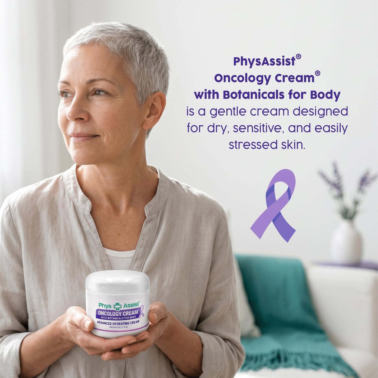 PhysAssist Oncology Cream with Botanicals for Body 4 oz + Lip Balm. Skin Therapy Set for Dry, Sensitive & Stressed Skin – Hydrating Body Cream & Moisturizing Lip Care. Clinically test. Non Irritant