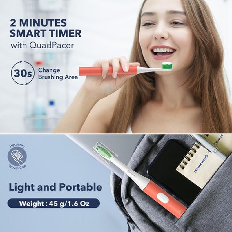 ARISSON Sonic Electric Toothbrush for Adults and Kids, 40,000 VPM Power Toothbrush, 1.5H Fast Charge Ultrasonic Electric Toothbrushes with 2 Minutes Smart Timer, White on Peach Orange