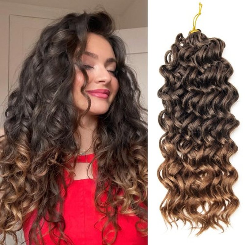 Ocean Wave Crochet Hair 18inch Deep Wave Curly Crochet Hair For Women Hawaii Curly Braiding Hair Synthetic Bohemian Crochet Braid Water Wave Crochet hair Extensions (Pack of 2, 01B/30)