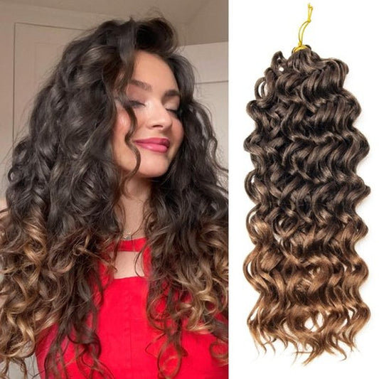 Ocean Wave Crochet Hair 18inch Deep Wave Curly Crochet Hair For Women Hawaii Curly Braiding Hair Synthetic Bohemian Crochet Braid Water Wave Crochet hair Extensions (Pack of 2, 01B/30)
