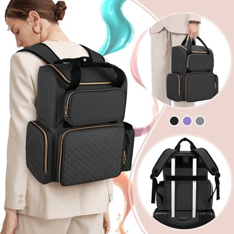 LUXJA Nail Polish Organizer (Backpack Version) Holds 70 Bottles and a Nail Lamp, Travel Nail Polish Bag with 2 Removable Cases and Tools Storage Pockets (Patent Pending), Black