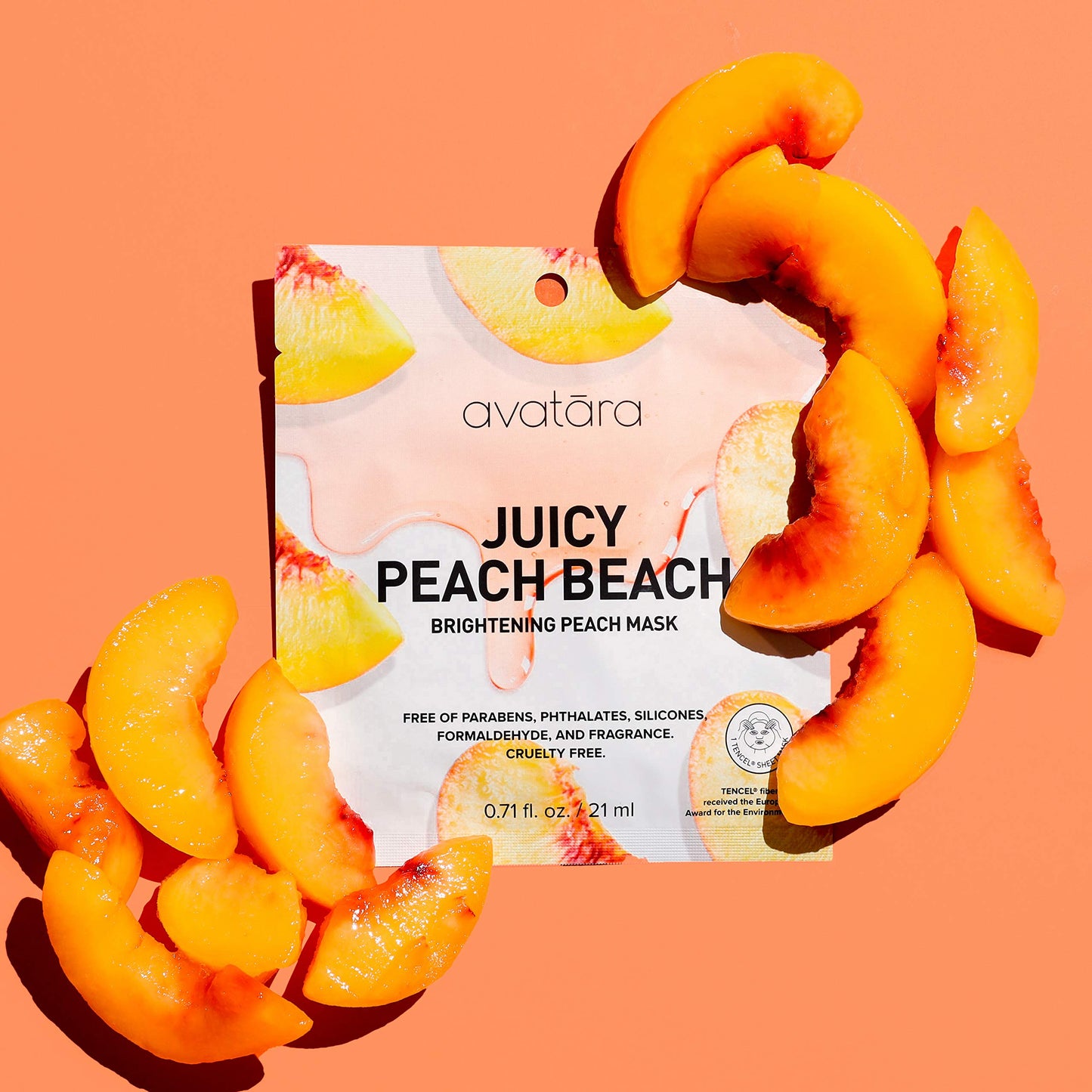 Avatara Juicy Peach Brightening Facial Mask 15 Sheets, Beauty and Skincare Sheet Masks with Peach Extracts, Hyaluronic Acid and Clean Ingredients for Clearer, Brighter Skin With Natural Glow, 15 Pack