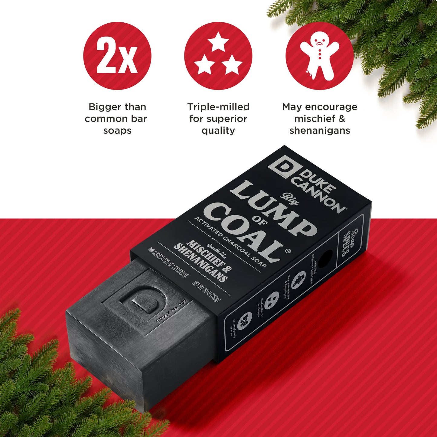 Duke Cannon Supply Co. Big Brick of Soap Bar for Men Holiday Edition - Lump of Coal (Bergamot & Black Pepper Scent), 10 oz. (2 Pack)