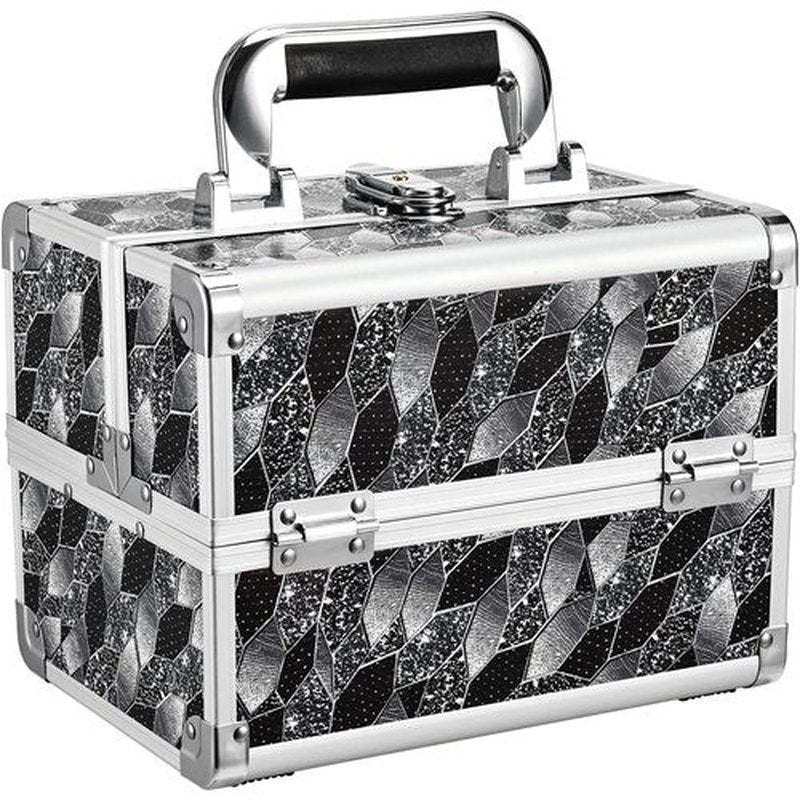 Joligrace Makeup Train Case Portable Makeup Organizer Case 2 Trays Makeup Box with Mirror Locking for Makeup Artist Nail Supplies Sewing Craft Case Modern Style
