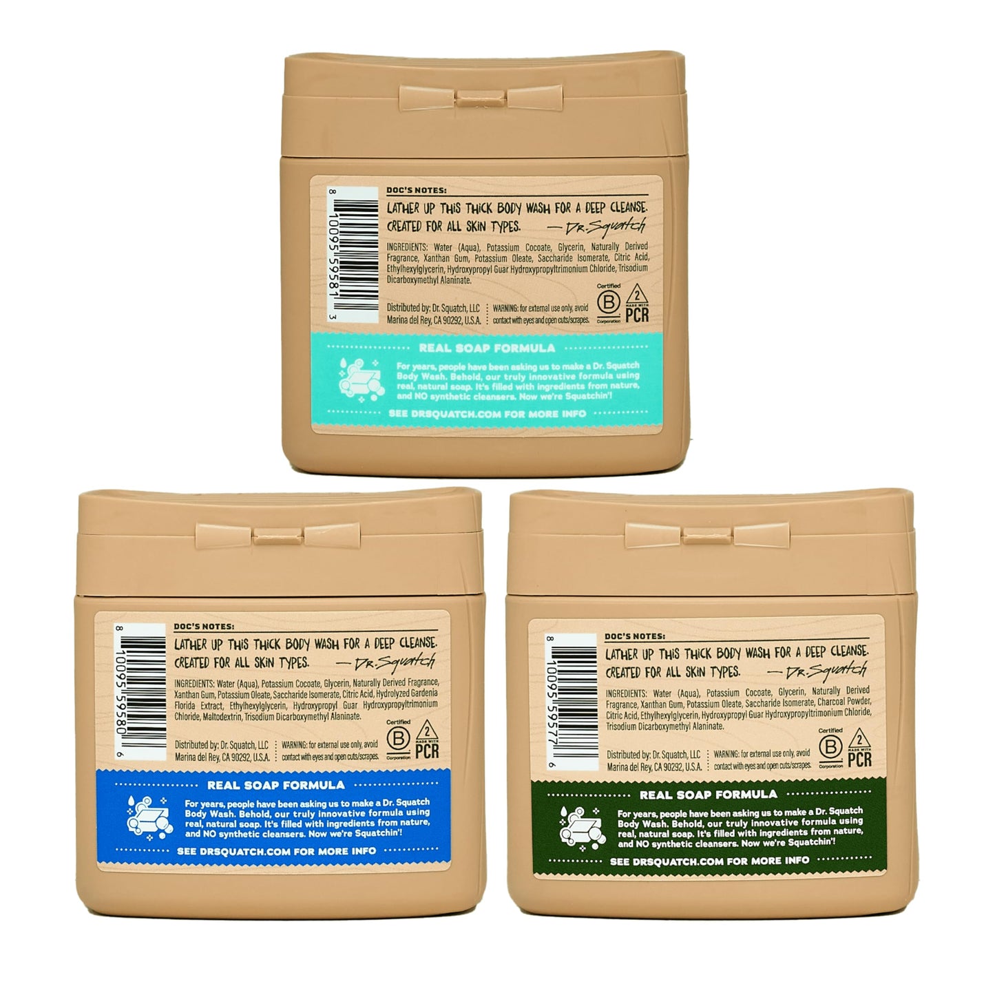 Dr. Squatch NEW Body Wash for Men with Nourishing, Natural Ingredients | No Paraben, Phthalate, Sulfate | All Day Moisturization | Pine Tar, Wood Barrel Bourbon & Fresh Falls (8 oz, 3-Pack)