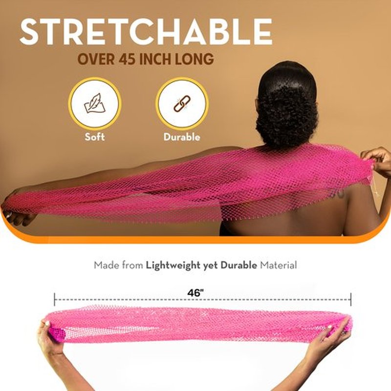 Bellanomi African Exfoliating Net Sponge Authentic Ethically Sourced from Nigeria 45 inch Long (Pink)