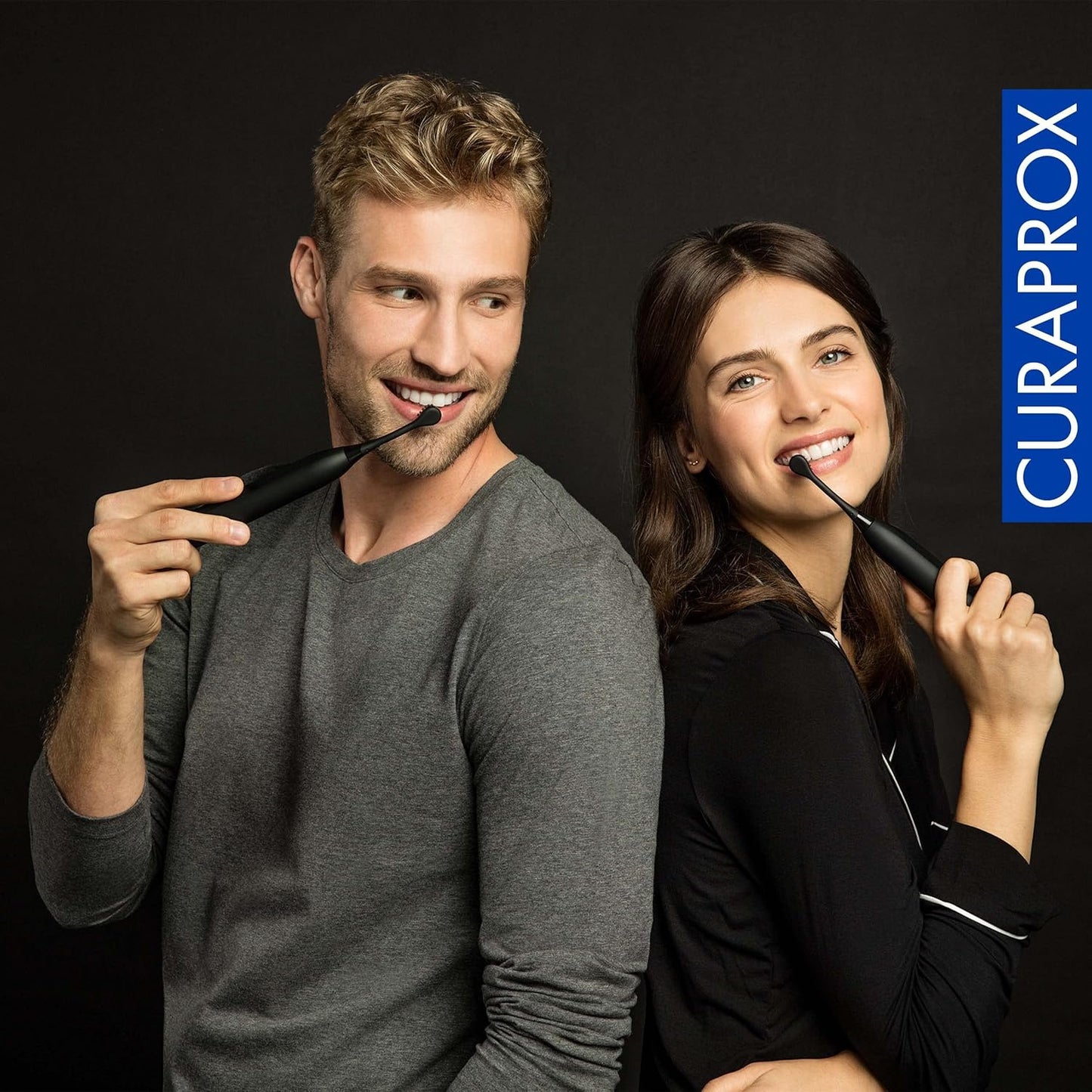 Curaprox Hydrosonic Replacement Brush Heads Duo – Black & White for Plaque Removal & Whitening, 2-Pack
