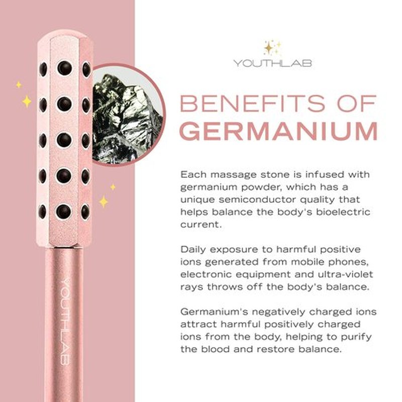 YouthLab Radiance Roller - Germanium Stone Uplifting Face Beauty Massage Tool /Roller/Wand for Skin Tightening/Firming, De-Puffing, Sculpt/Lift, Anti-Aging (Rose Gold)