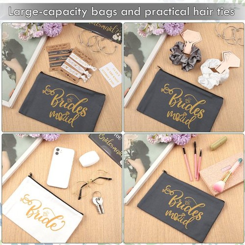 Jutom 63 Pcs Bridesmaid Proposal Gifts Bulk Maid of Honor Gifts Matron of Honor Gifts Brides Bridesmaid Cosmetic Makeup Bag Hair Knotted Bracelets Invitation Cards for Wedding Bachelorette (Honor)