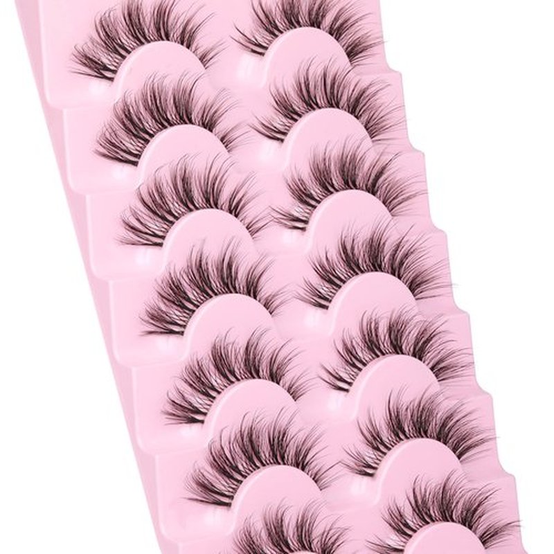 False Eyelashes 3D Wispy Natural Lashes 16mm Mink Lashes Natural Look Clear Band Cat Eye 7 Pairs Fake Eye Lash Pack by EYDEVRO