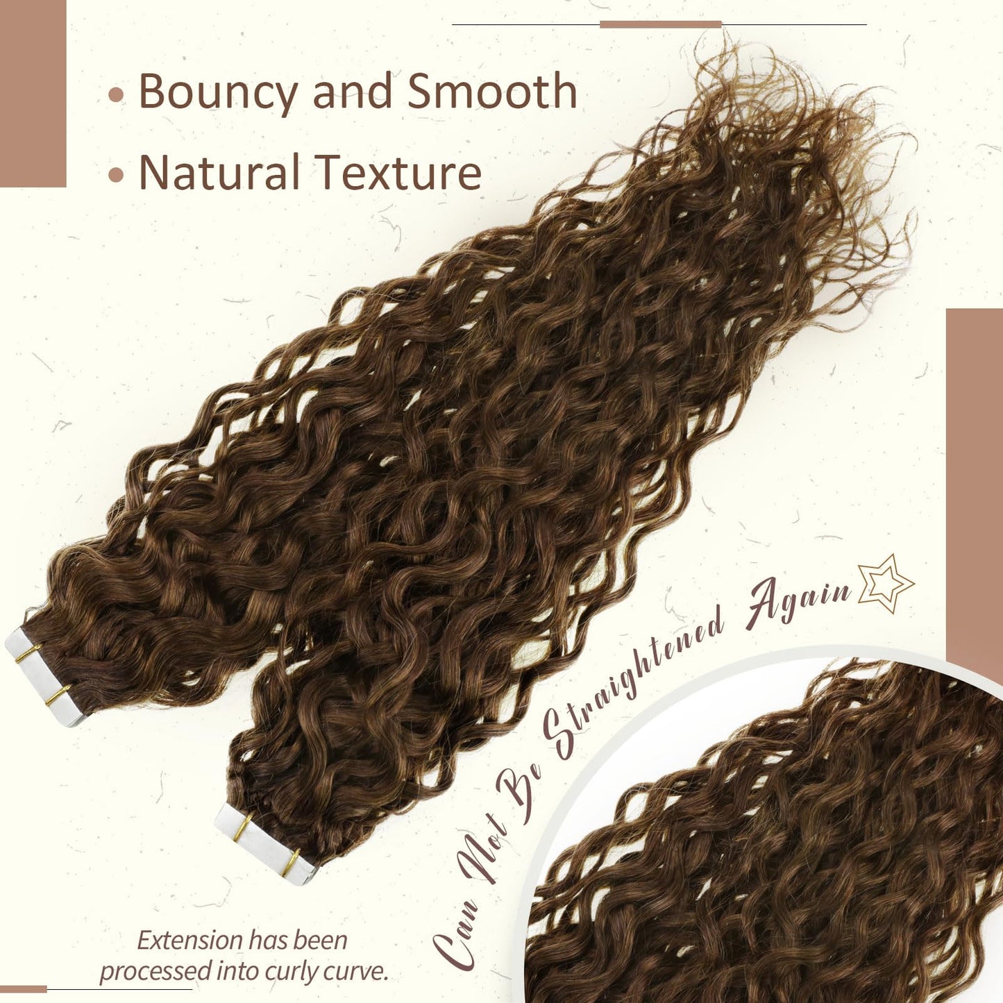 RUNATURE Curly Tape ins Human Hair Extensions 14 Inch Medium Borwn Tape in Hair Extensions Human Hair Curly Skin Weft Curly Human Hair Tape in Extensions for Women Natural Wave Double Sided 50g 20pcs