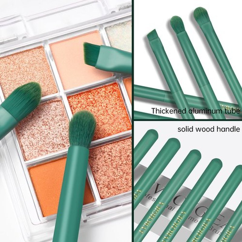 Eye Makeup Brush Set, 6 Pcs Professional Blending Eyeshadow Makeup Brushes for Concealer Eyebrows Eyeliner, Soft Hairs & Wood Handle (green)…
