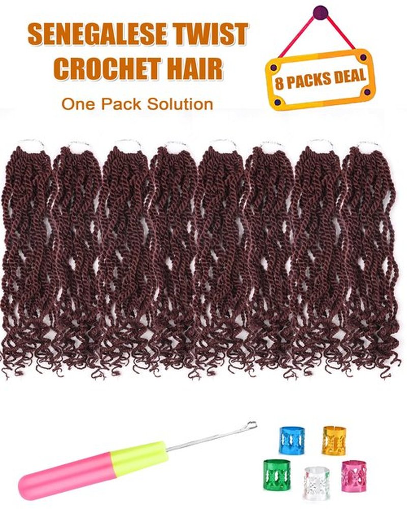 Senegalese Twist Crochet Hair 12 Inch Burgundy Twist Crochet Hair for Black Women Shrot Rope Twist Crochet Braids Pre Looped 2 Strand Crochet Twists (12 Inch,99j)