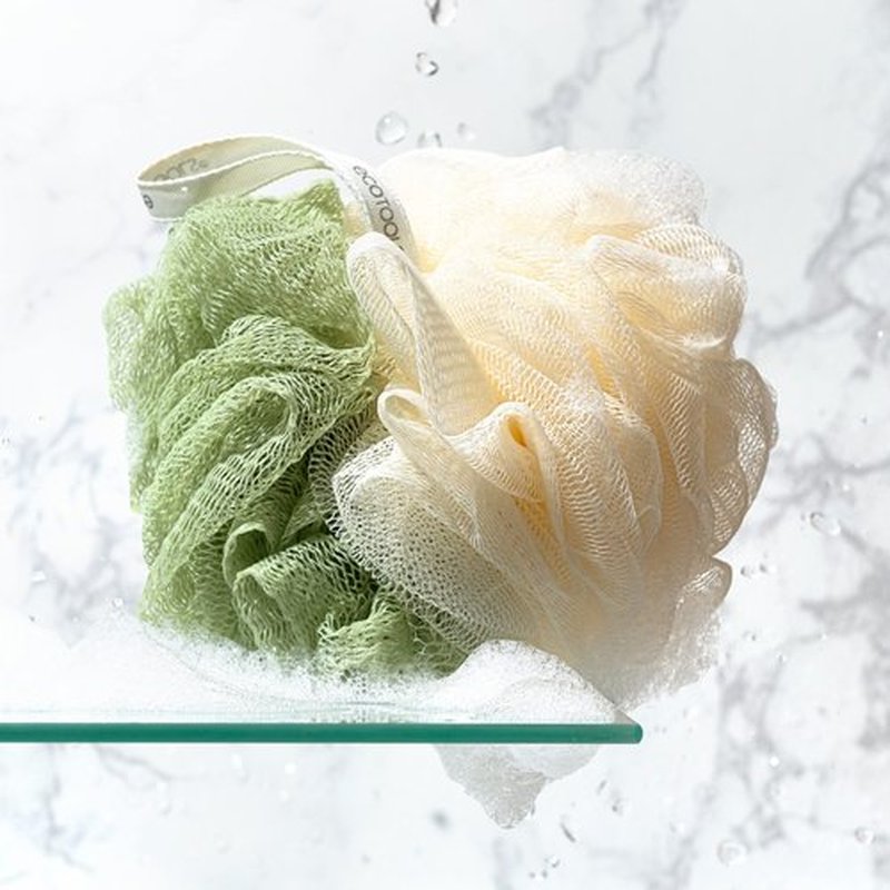 EcoTools Green 2-in-1 EcoPouf, Dual-Sided Shower Loofah Exfoliates & Cleanses Skin, Made of Recycled Netting, Removes Dead Skin, Eco-Friendly Bath Accessory, Cruelty-Free, 6 Count (60g)