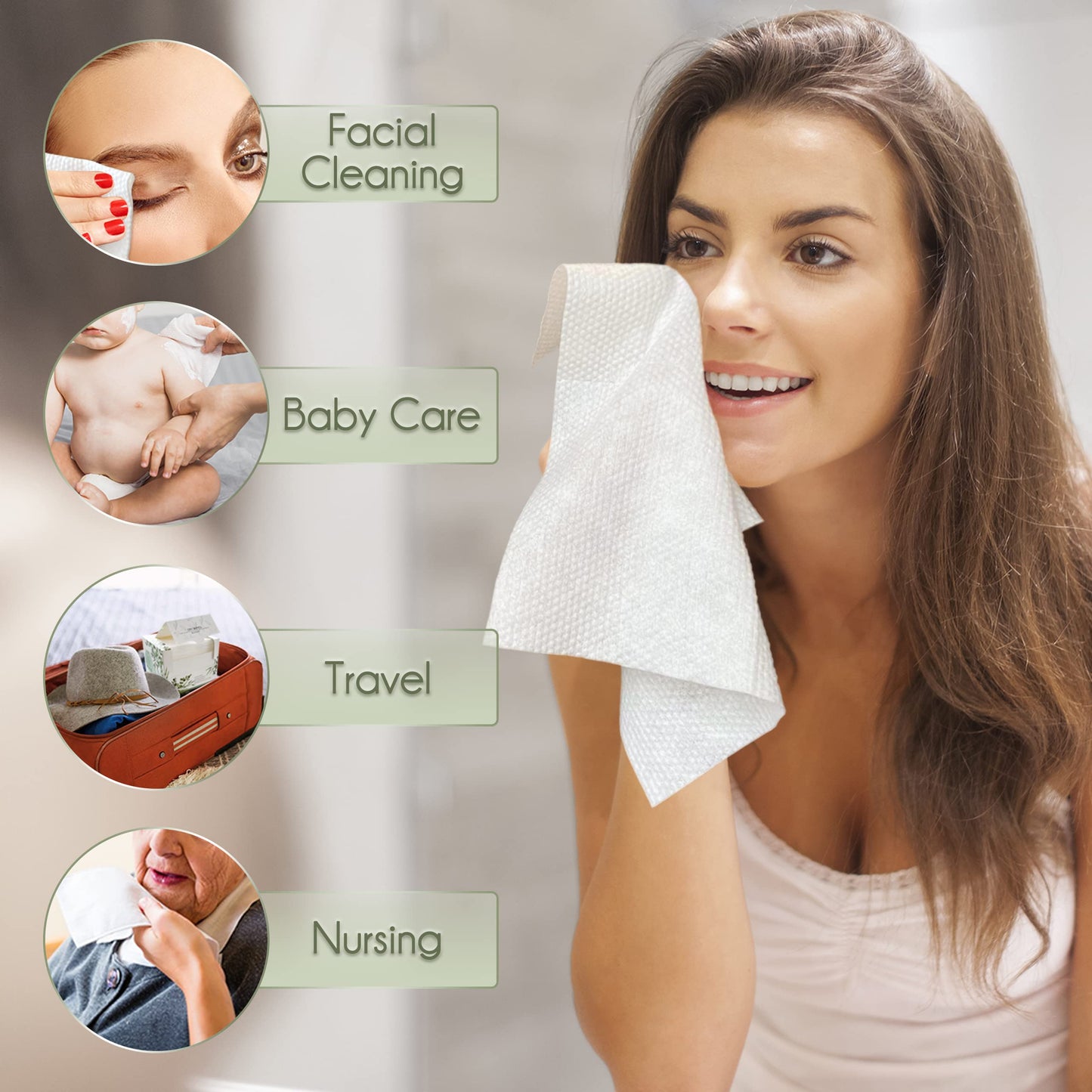WOWOTEX Disposable Face Towel Biodegradable Large Dry Face Wipes 120 Count/2 Box Extra Thick Soft Clean Facial Towels for Sensitive Skin, Makeup Removing, Facial Cleansing, Nursing, Travel, 10"×12"