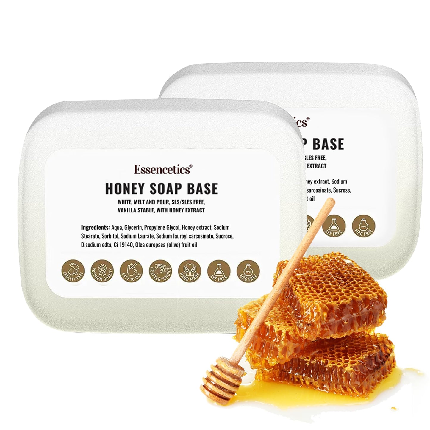 Essencetics Honey Soap Base Melt and Pour 5 lb – SLS Free – Organic Melt and Pour Soap Base for Soaps Making - Made from Natural Glycerin - Glicerina para Hacer Jabones Artesanales Organica