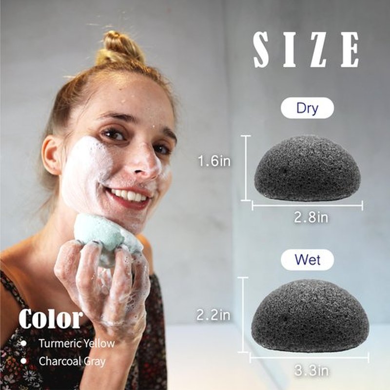 myHomeBody Natural Konjac Facial Sponges - for Gentle Face Cleansing and Exfoliation (2 Turmeric Yellow, 2 Charcoal Gray)