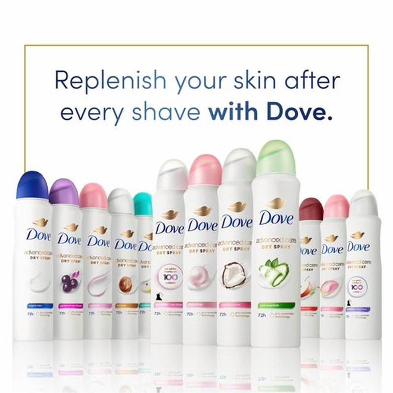 Dove Advanced Care Antiperspirant Deo Dry Spray Caring Coconut Pack of 12 to help your skin barrier repair after shaving 72h odor controlandall-day sweat protection for soft resilient underarms 3.8oz