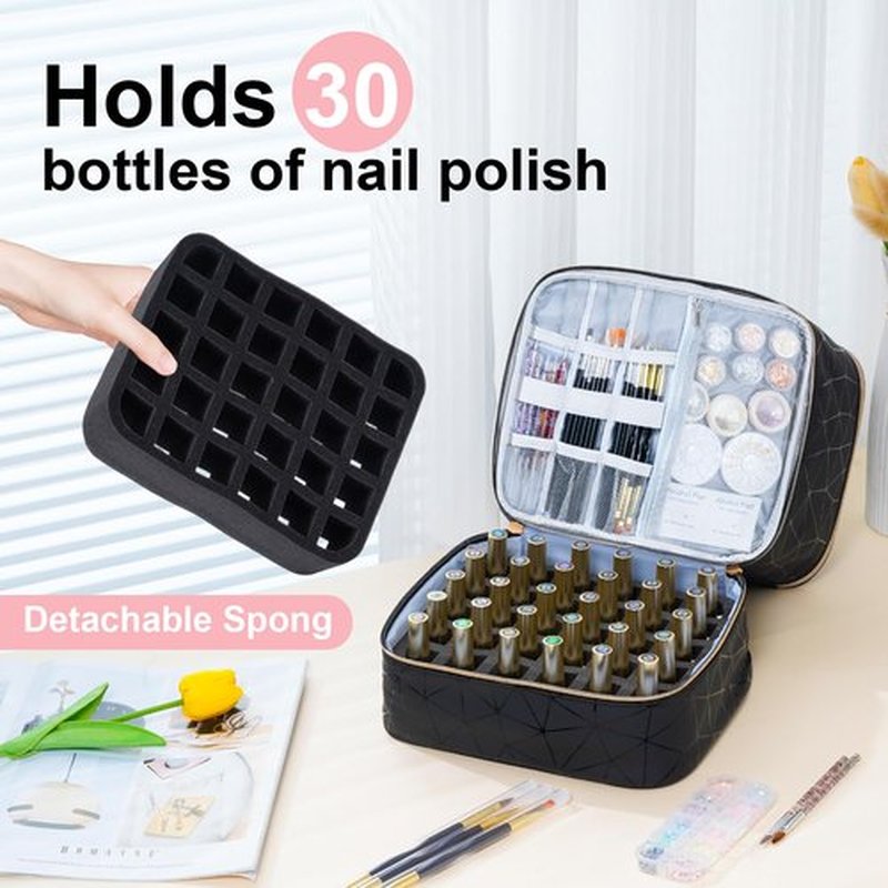 Uross Nail Polish Organizer Bag Holds 30 Bottles Nail Polish & Nail Kit -Nail Polish Storage Organizer Nail Polish Bag Nail Supplies Organizer Case for nail tech - Black