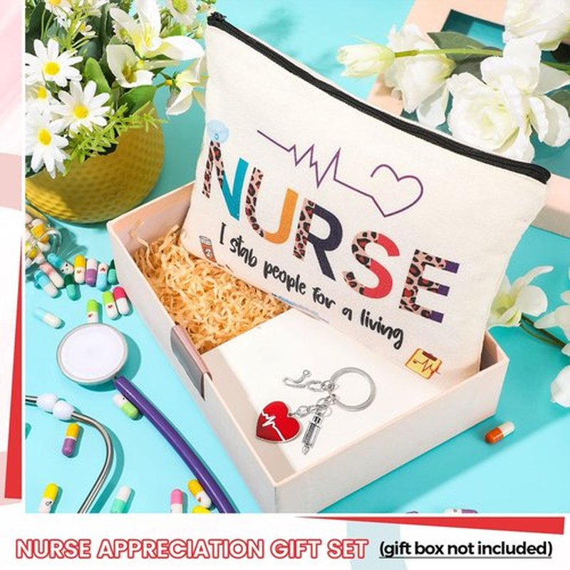 Cunno 32 Pcs Nurse Appreciation Gift Set Nurse Makeup Bags Nurse Keychains for Women Nurse Week Graduation Gifts(Funny Style)