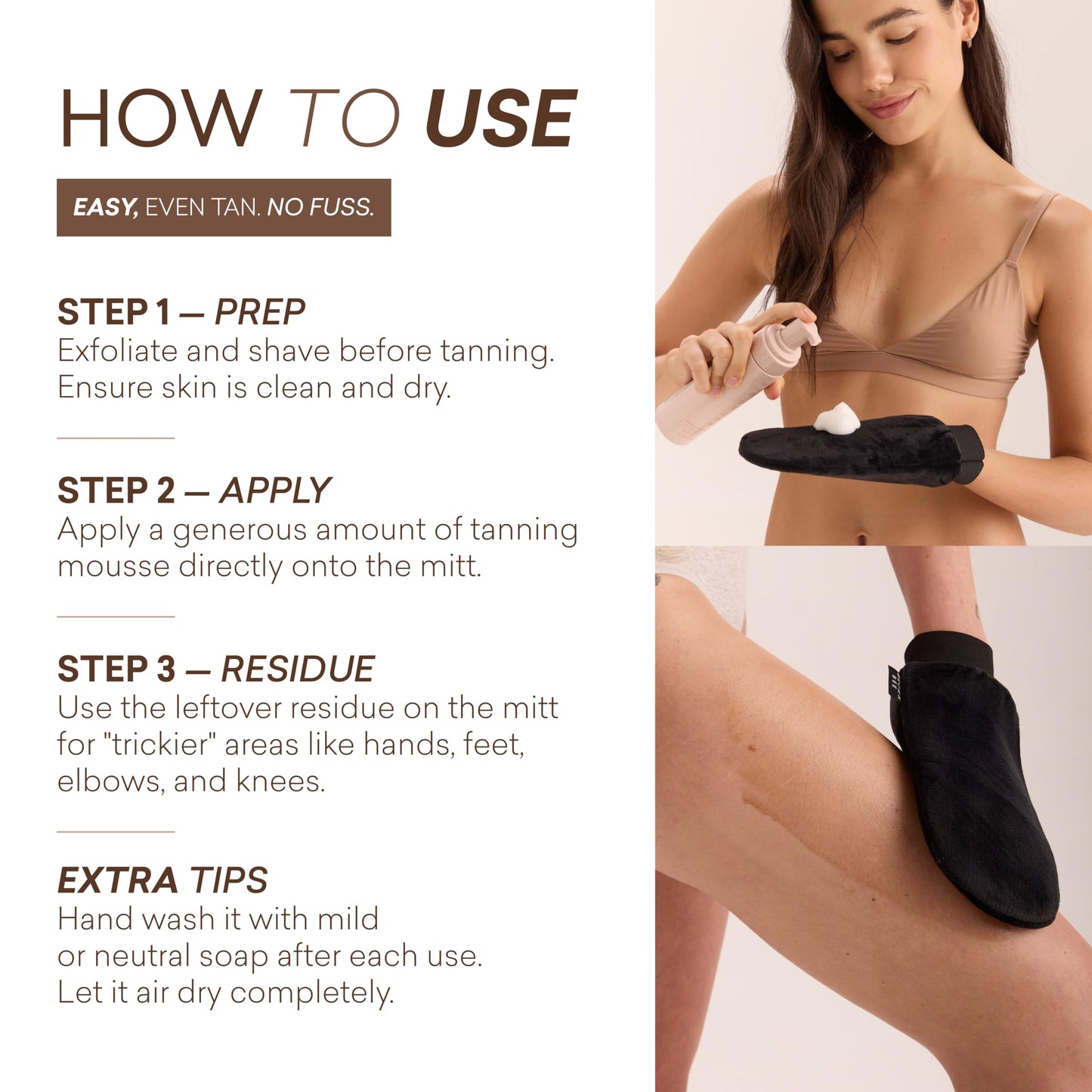 Brown Bee Self Tanning Application Mitt – Reusable Microfiber Mitt for Streak-Free Self Tanner, Even Bronze & Clean Hands