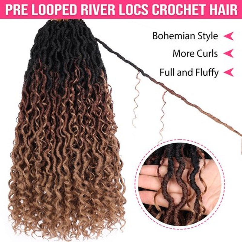 RuiYok 8Packs Goddess Locs Crochet Hair 12 Inch Ombre Faux Locs Crochet Hair with Curly Ends Pre-looped River Locs Crochet Hair Boho Hippie Locs Synthetic Hair Extensions(#1B3027)