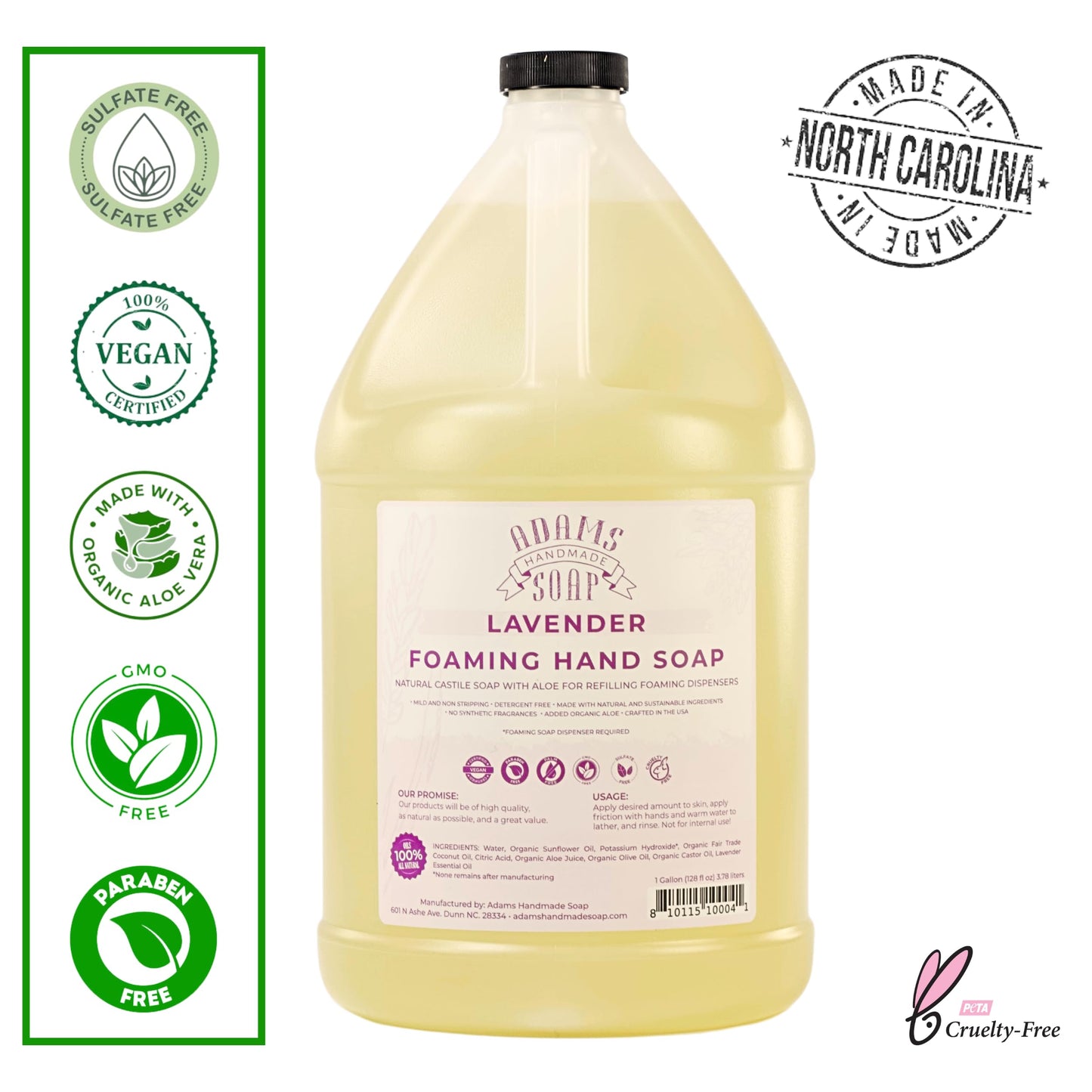 Adams Handmade Soap Liquid Foaming Soap 1 Gal - Lavender (Pack of 4)